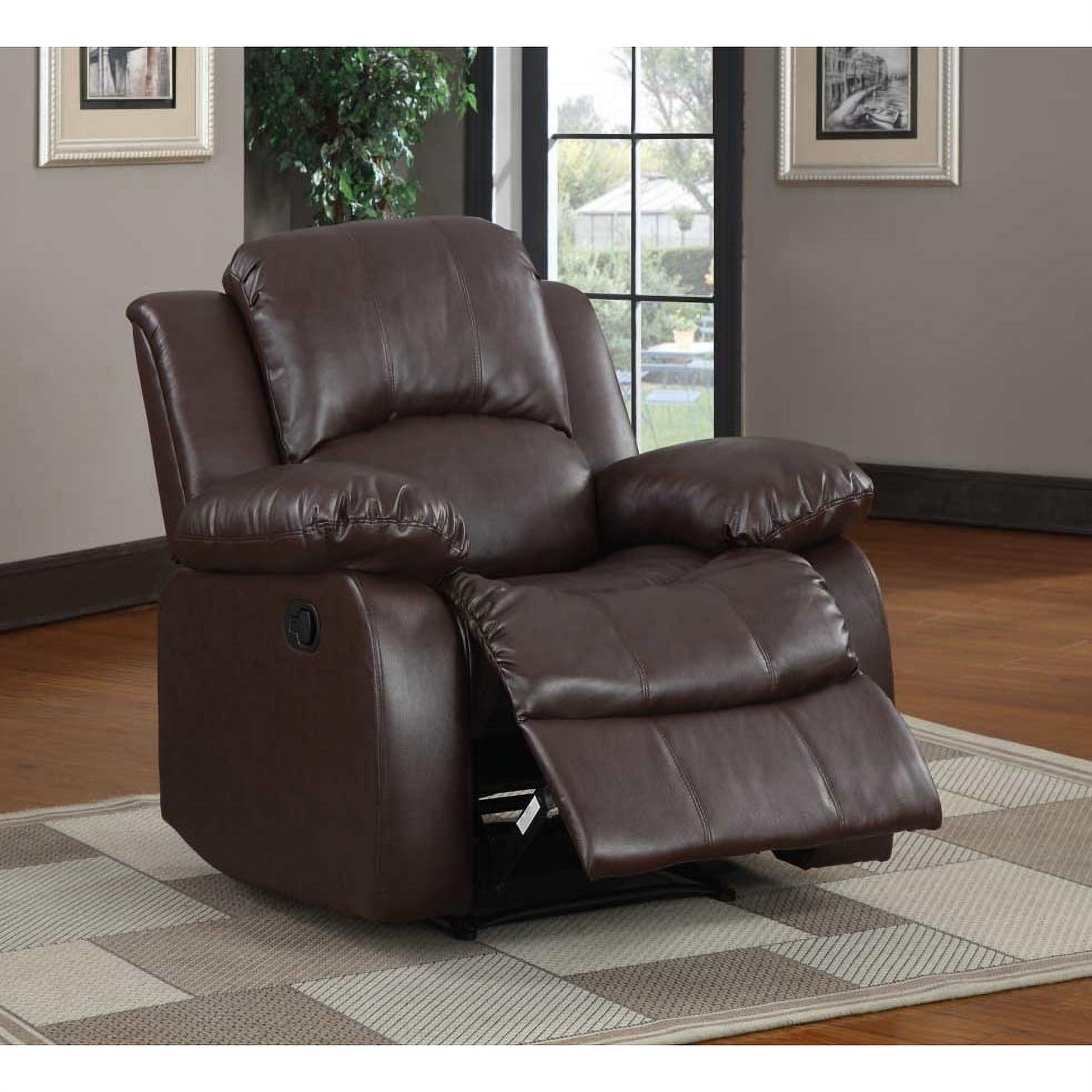 Contemporary Wood & Brown Leather Recliner Chair, 38"