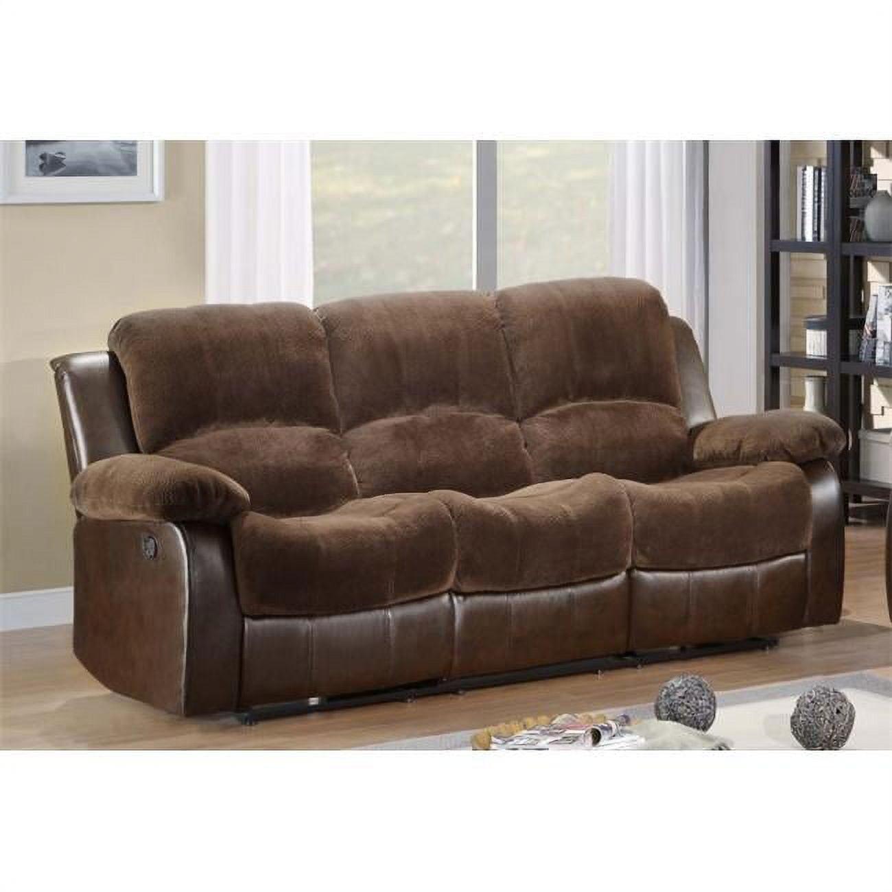 Chocolate Tufted Faux Leather Reclining Sofa with Pillow Back