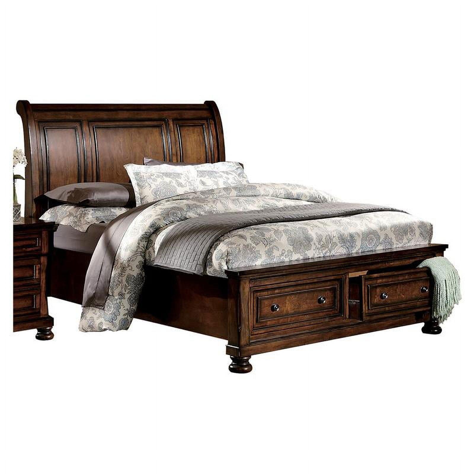 Kingston Classic Eastern King Sleigh Bed with Storage Drawers in Brown Cherry