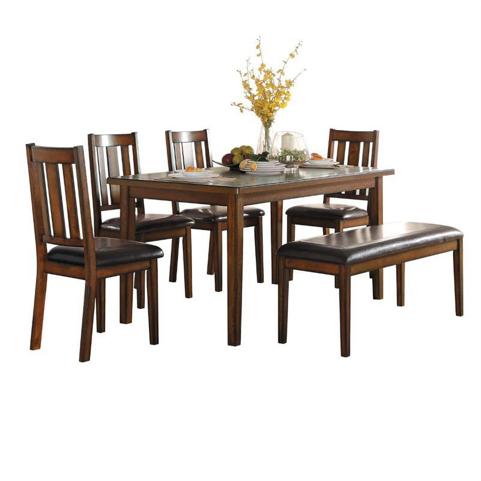 Espresso Wood Rectangular Dining Set with Faux Leather Seats