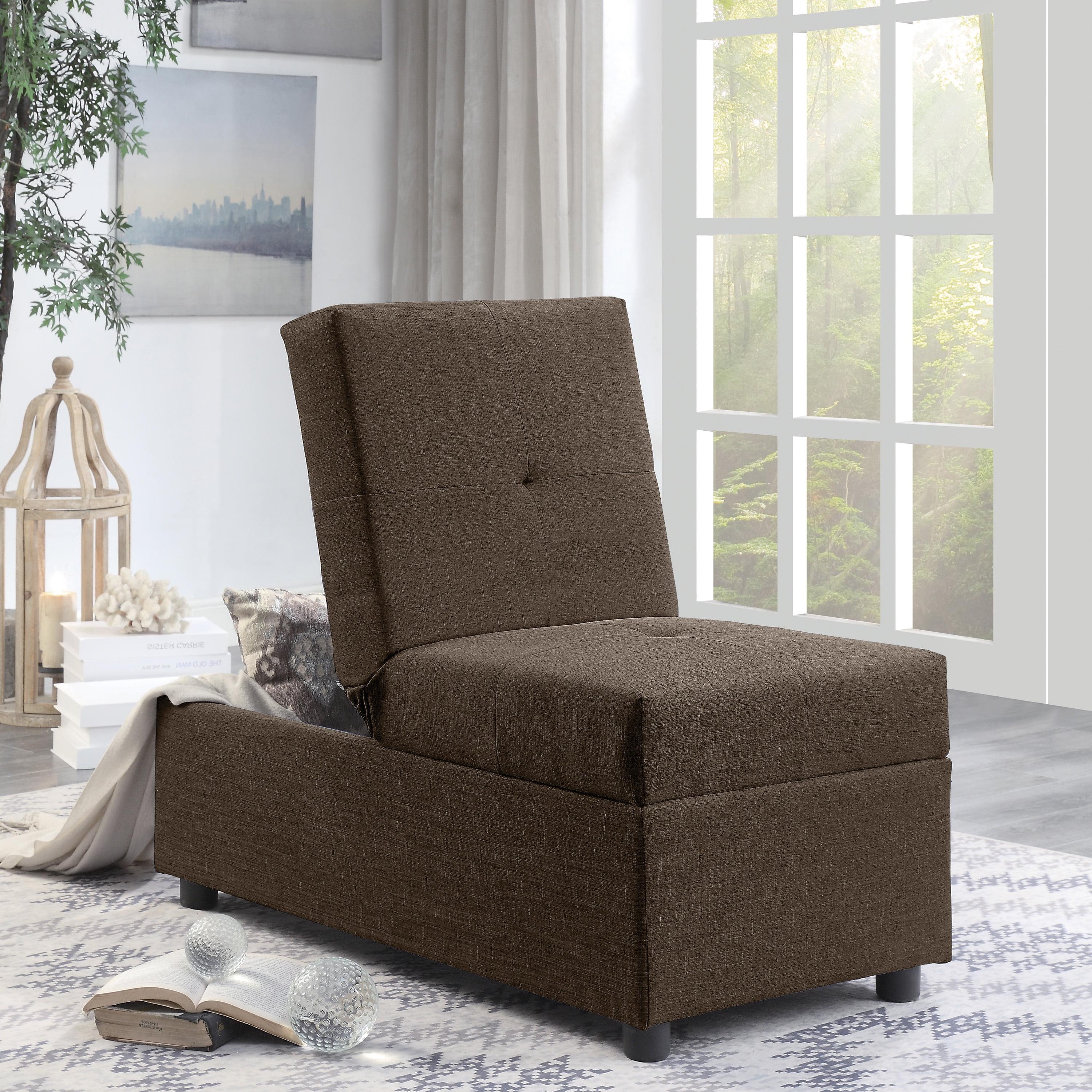 Destry Modern Brown Tufted Convertible Storage Ottoman Chair