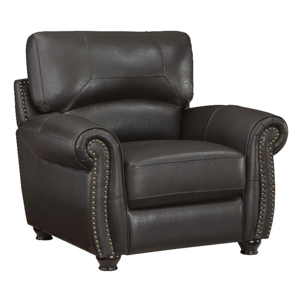 Foxborough Dark Brown Leather and Wood Accent Chair