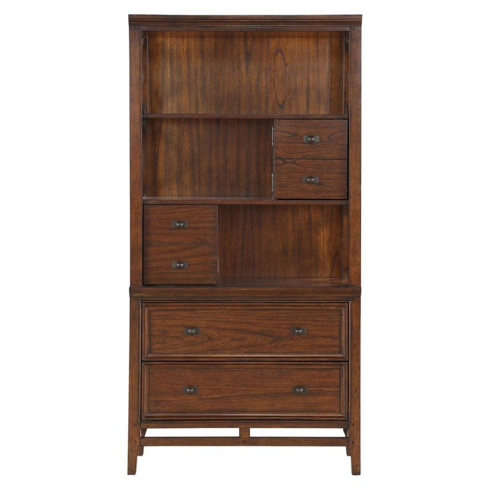 Transitional Brown Cherry Mindy Wood Bookcase with Horizontal Knobs