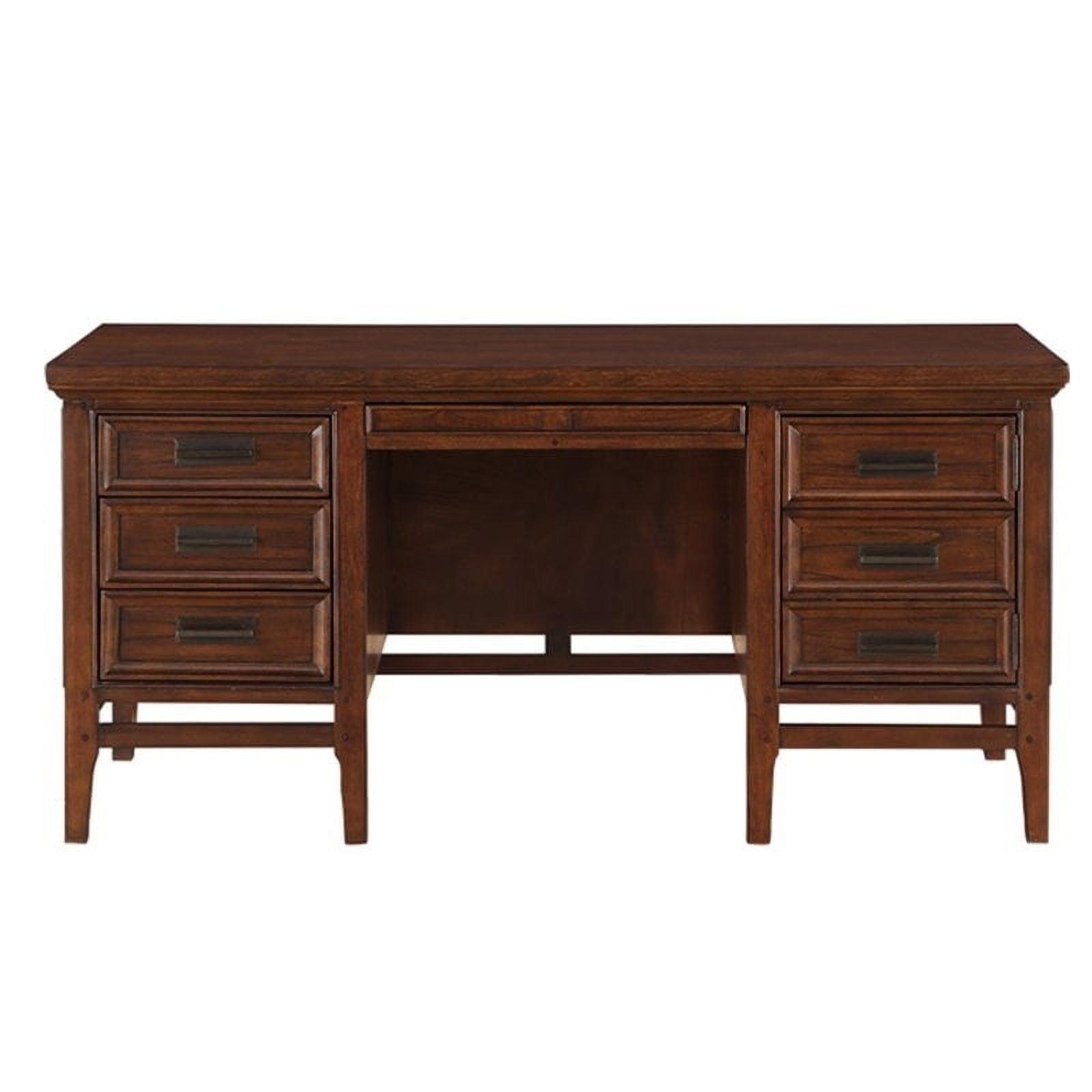 Transitional Brown Cherry Executive Desk with Filing Cabinet and Drawers