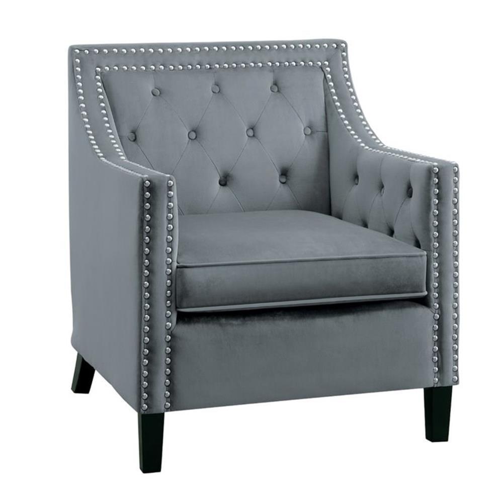 Grazioso Velvet Upholstered Accent Chair in Gray - Lexicon