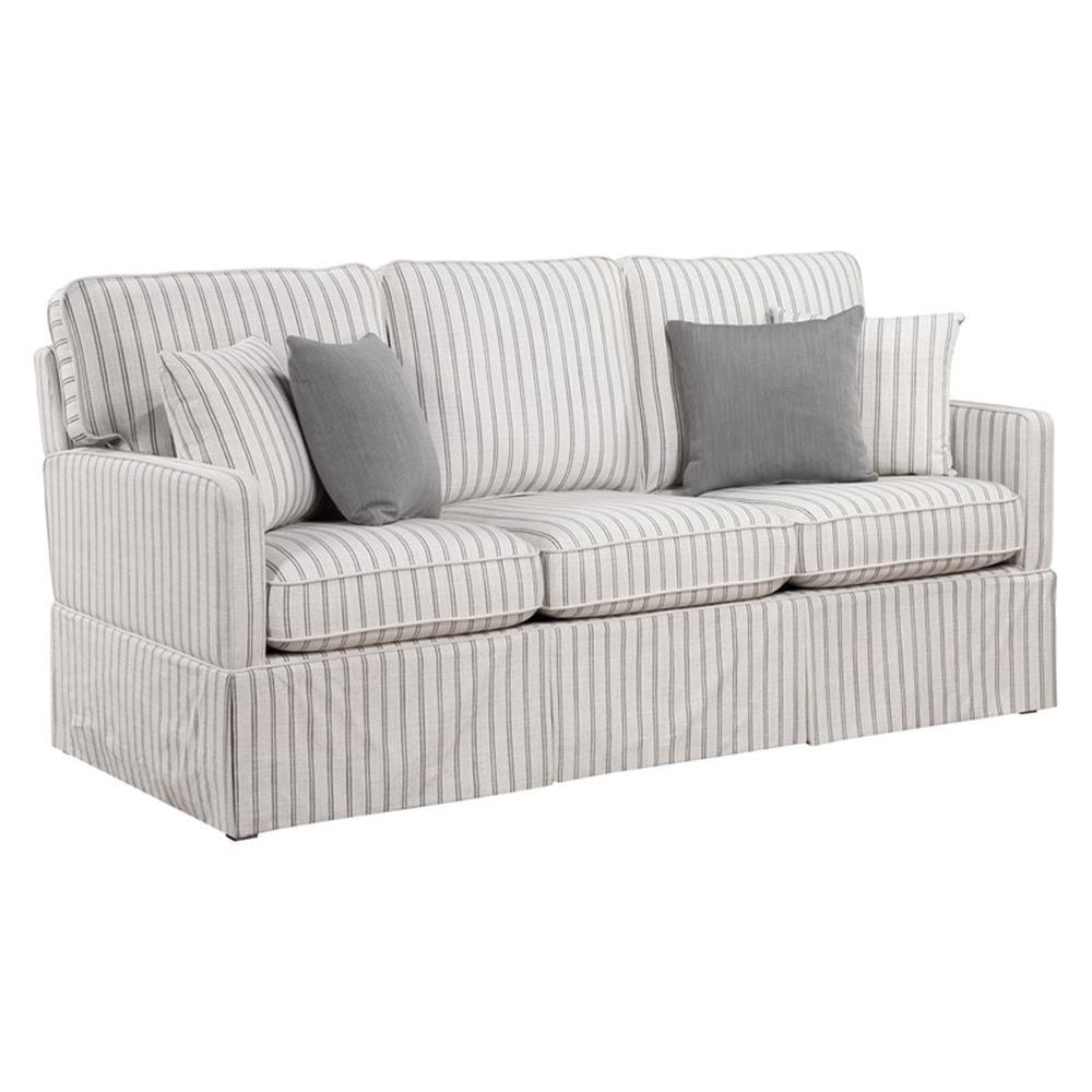 White and Gray Striped Fabric Lawson Sofa with Wood Frame