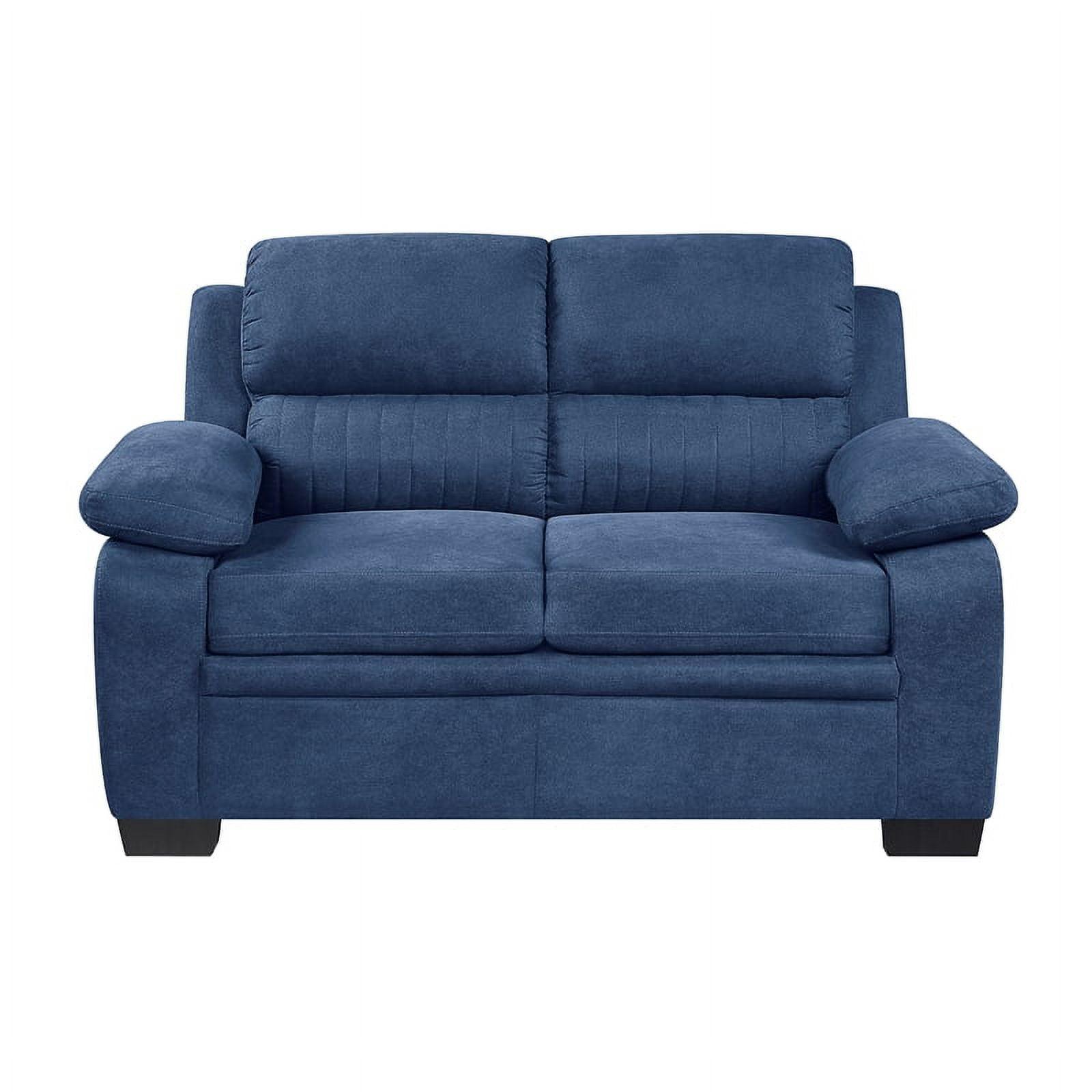 Holleman Plush Blue Fabric Loveseat with Pillow-Top Arms and Wood Frame