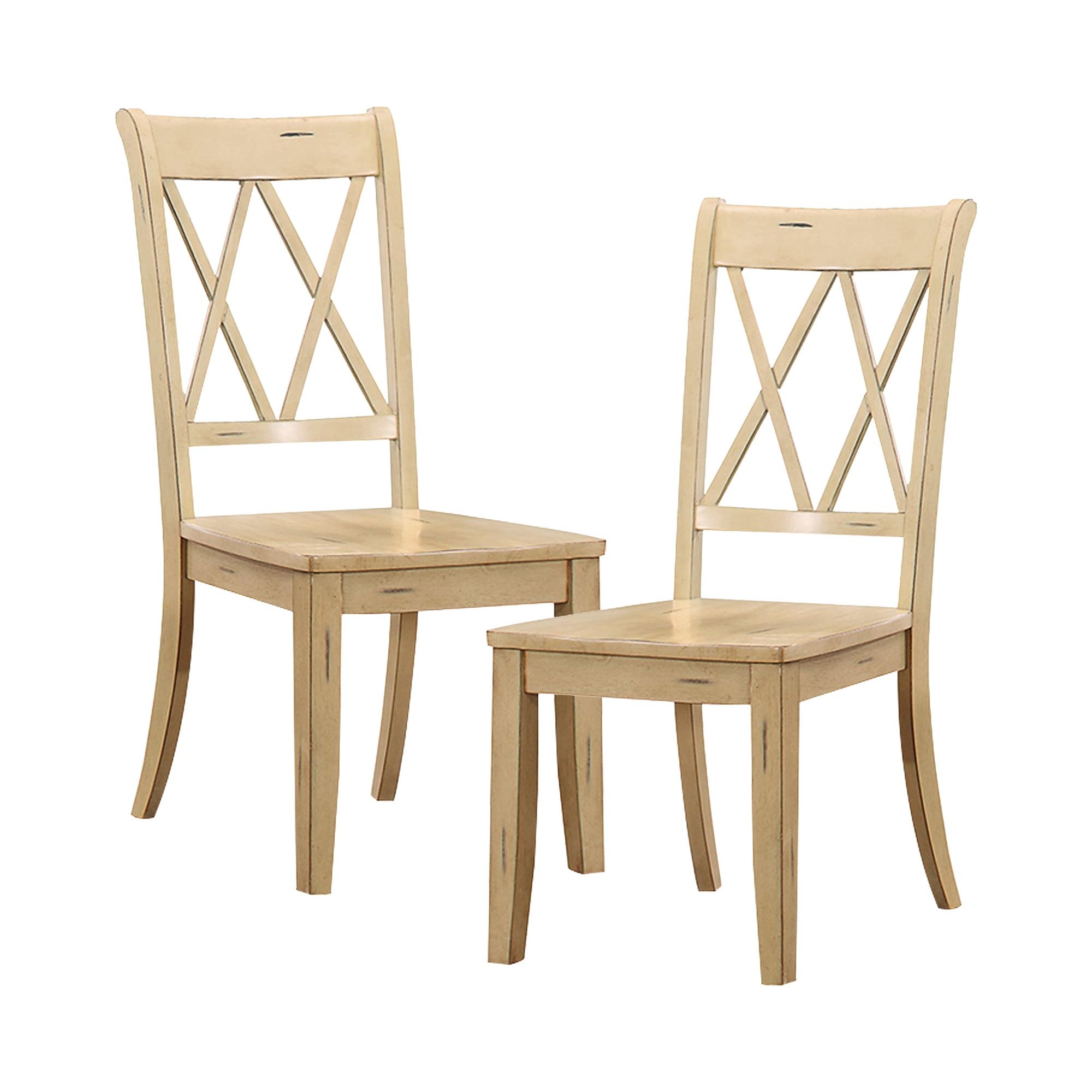 Beige Pinewood Cross Back Dining Side Chair Set