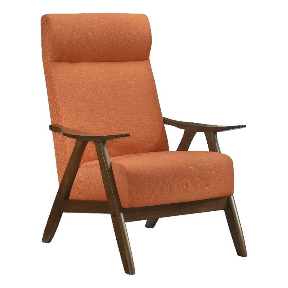 Kalmar Mid-Century Orange Linen and Wood Accent Chair