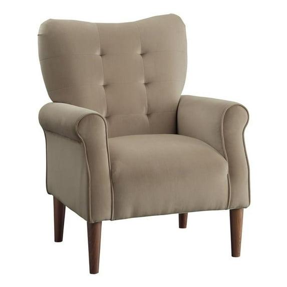 Lexicon Kyrie Solid Wood and Velvet Upholstered Accent Chair in Brown