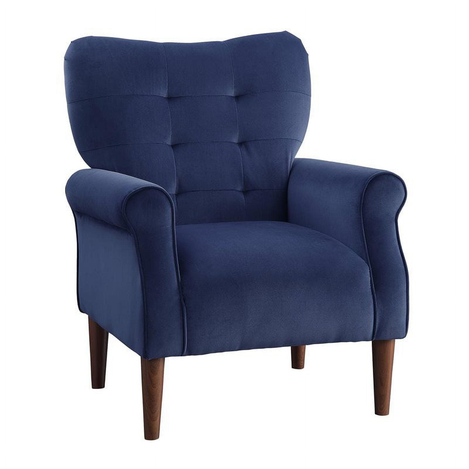 Luxurious Navy Blue Velvet Wood Accent Armchair