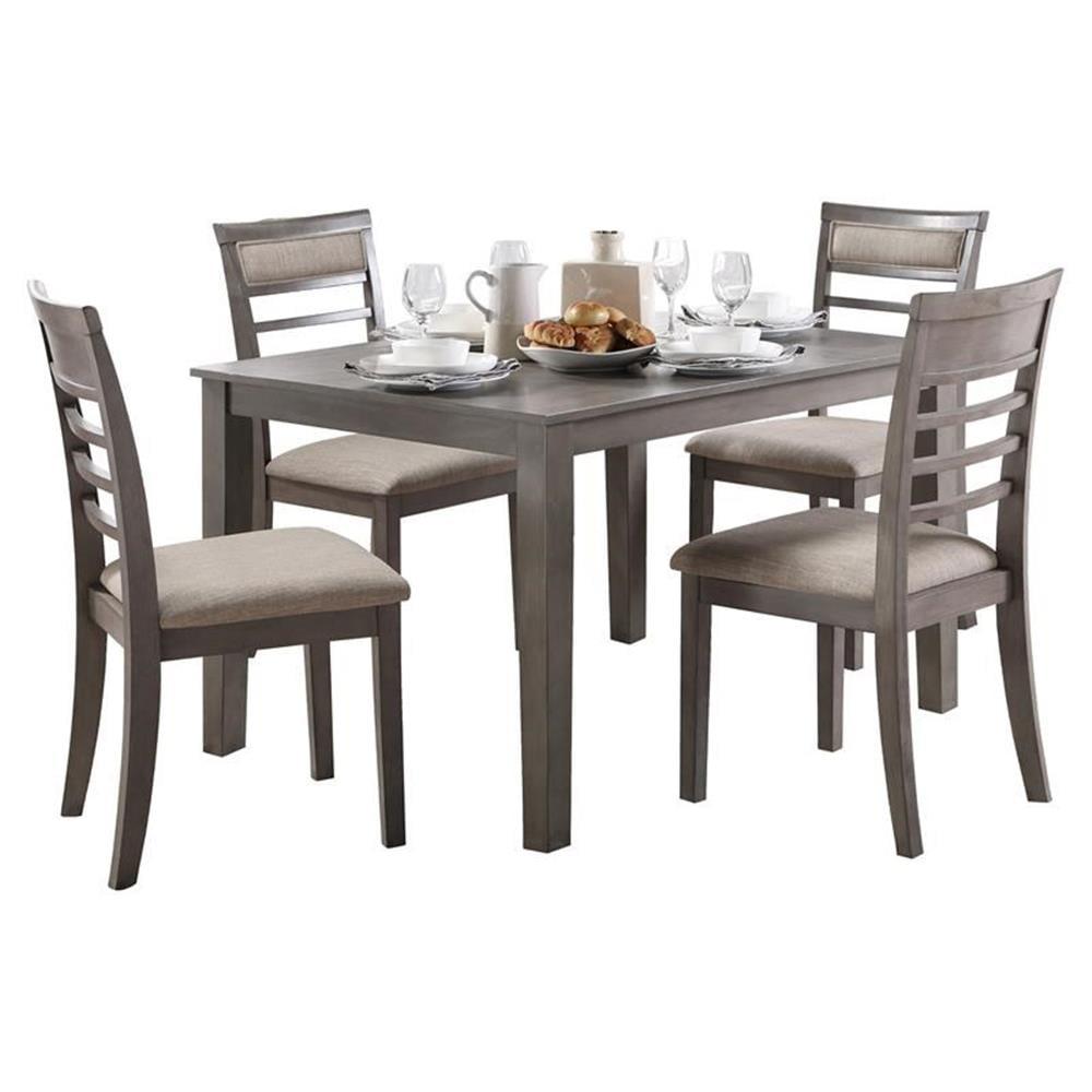 Lovell Gray Oak Veneer 5-Piece Dining Set with Padded Chairs