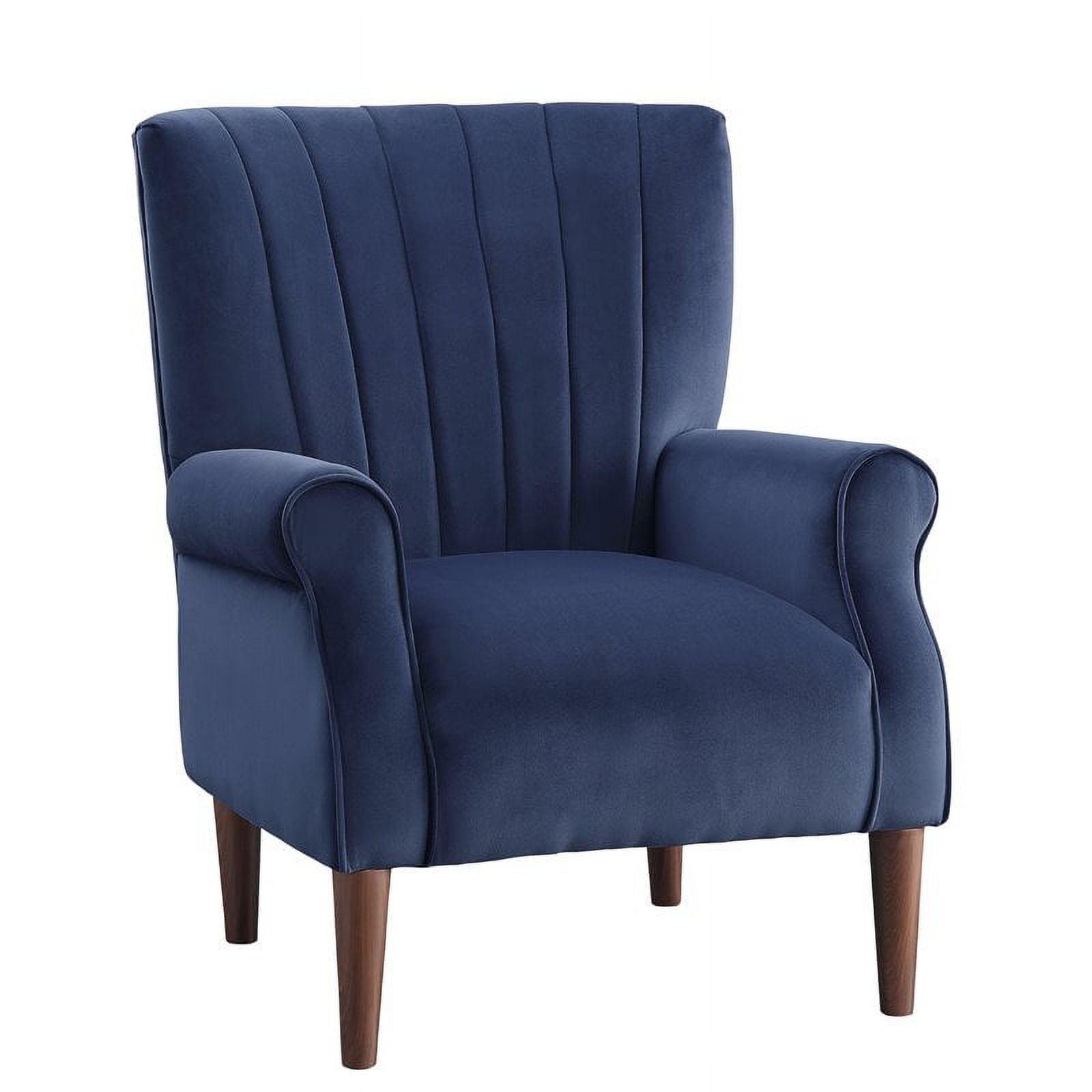 Navy Blue Velvet Accent Chair with Dark Brown Wood Legs