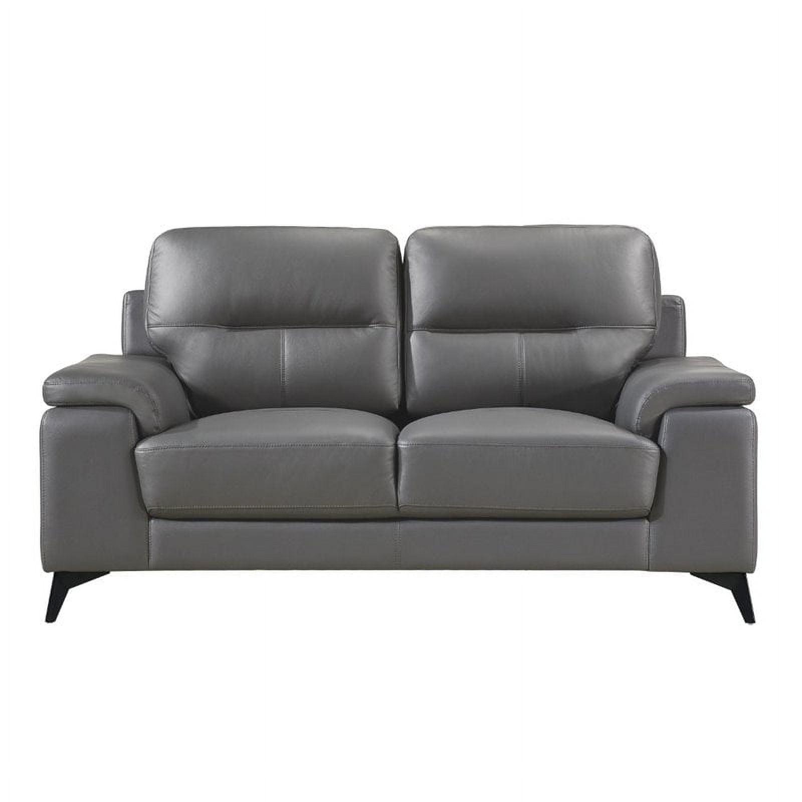 Contemporary Gray Faux Leather Loveseat with Black Metal Legs