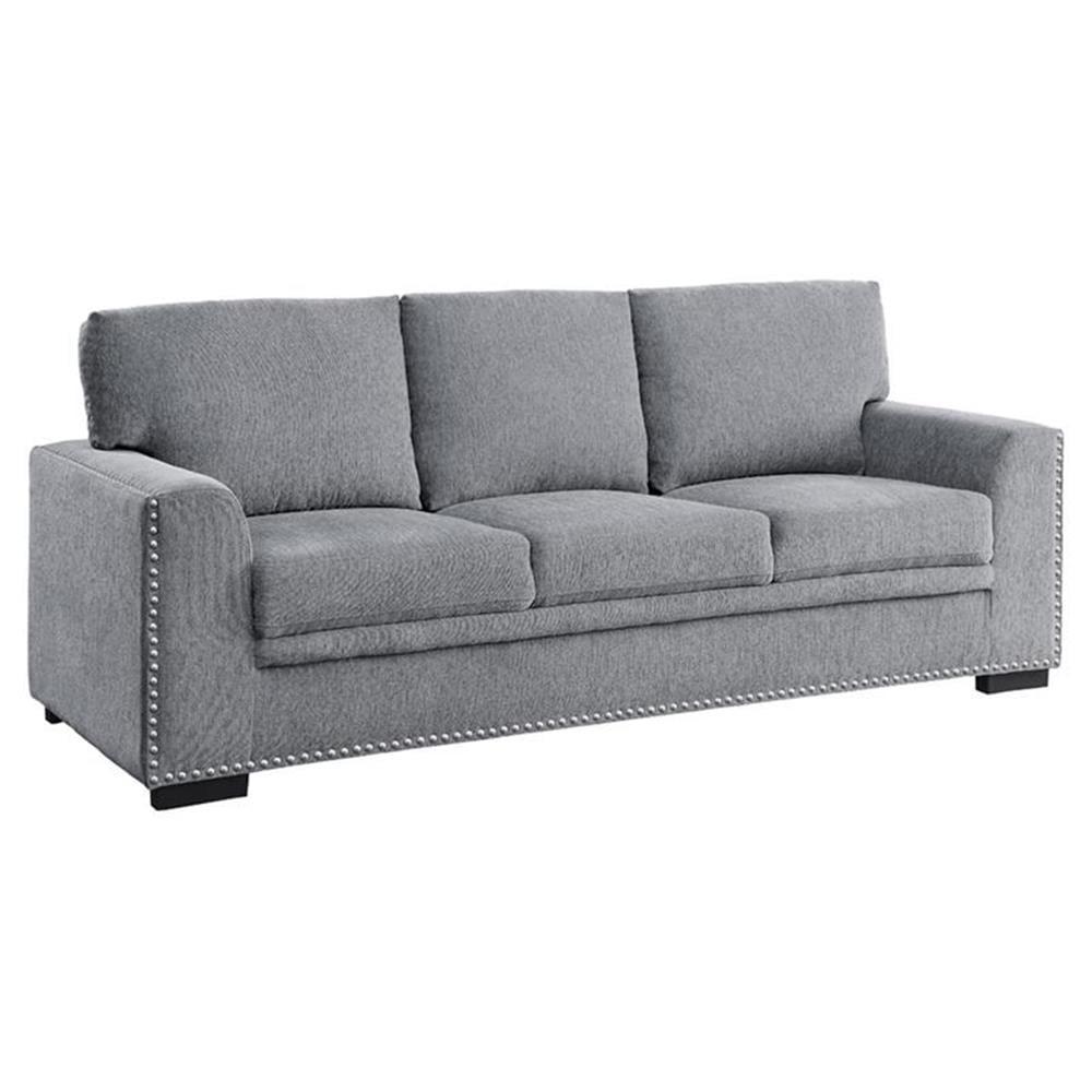 Morelia 84" Dark Gray Chenille Fabric Sofa with Nailhead Trim