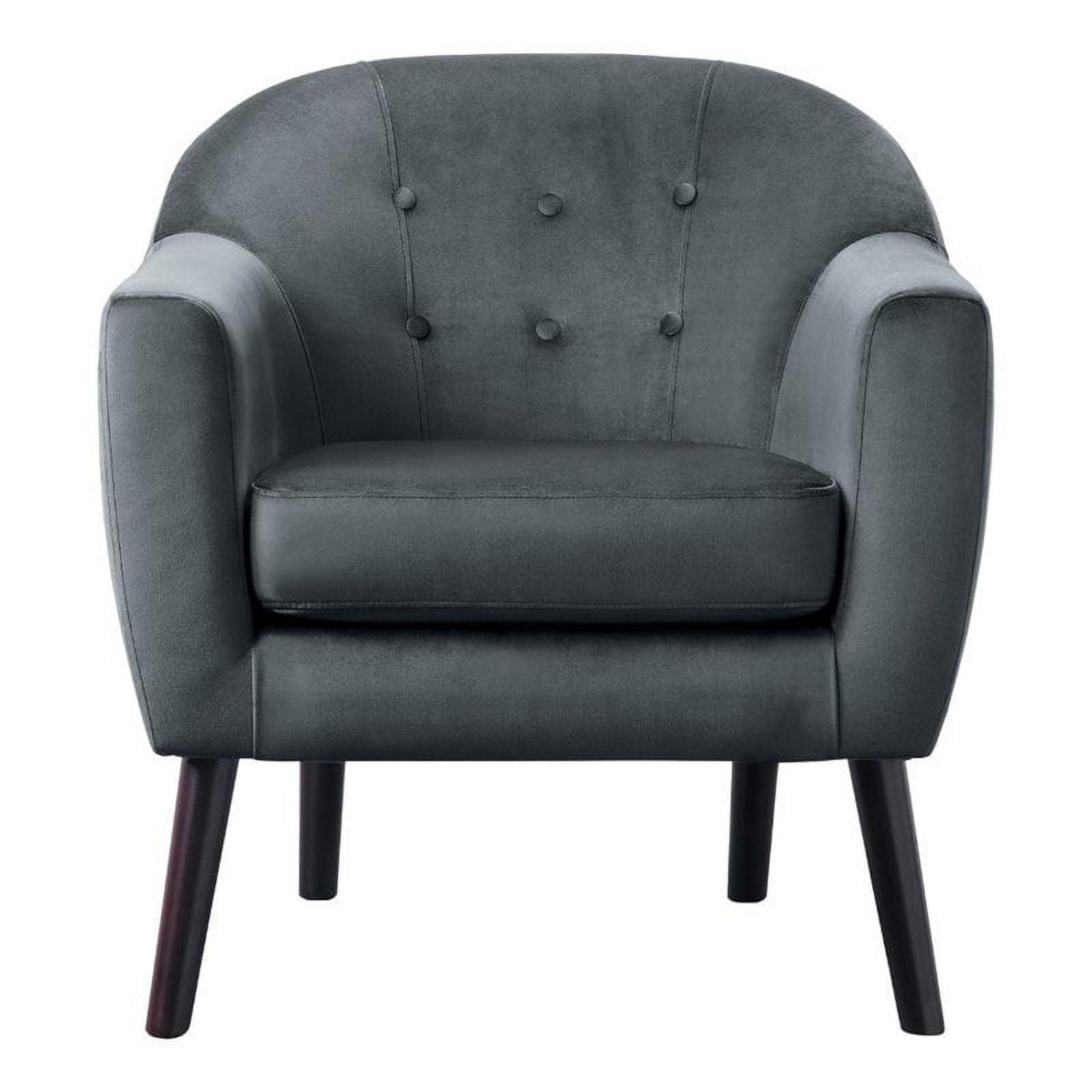 Gray Velvet Barrel Accent Chair with Dark Wood Legs