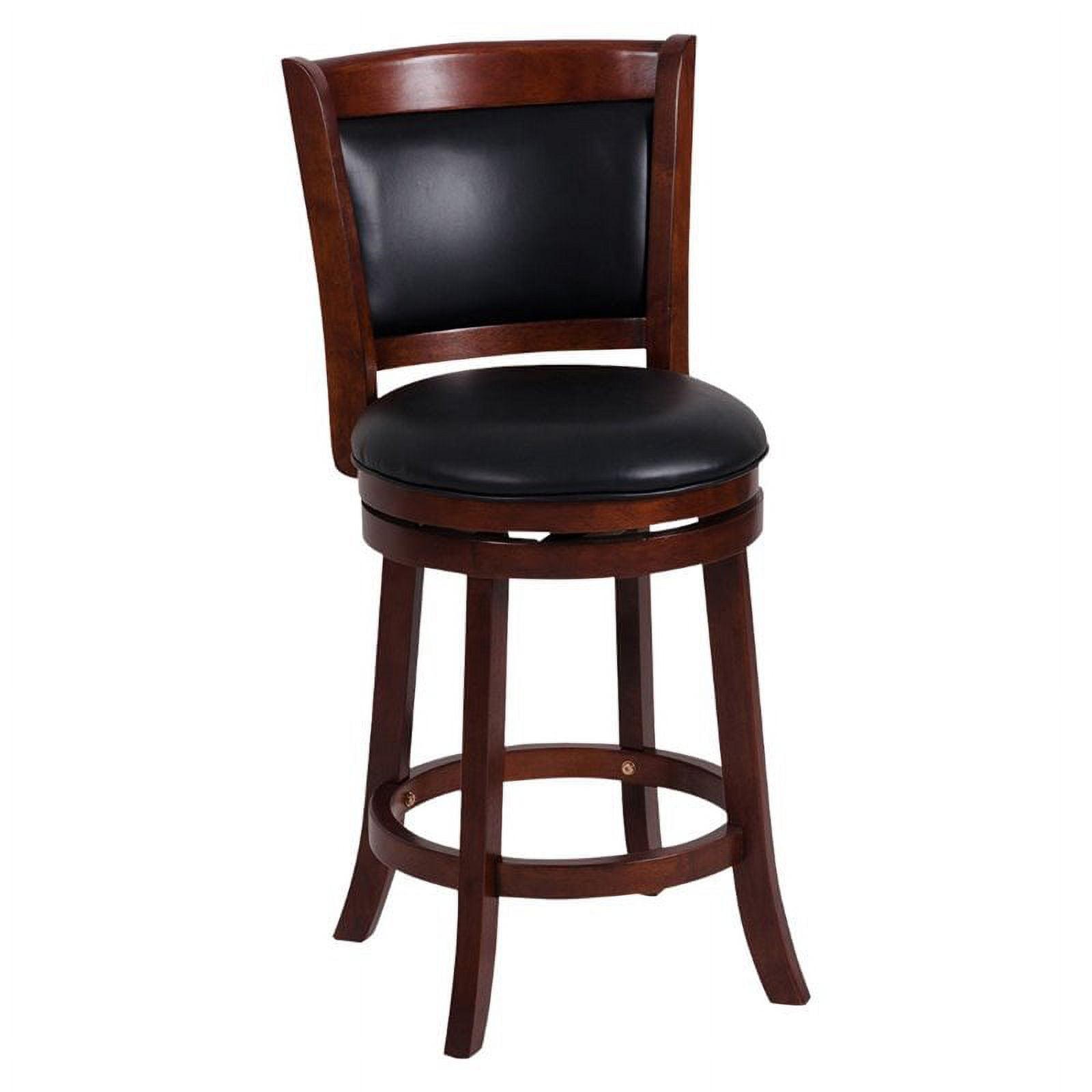 Elegant Cherry Swivel Counter Stool with Black Faux Leather