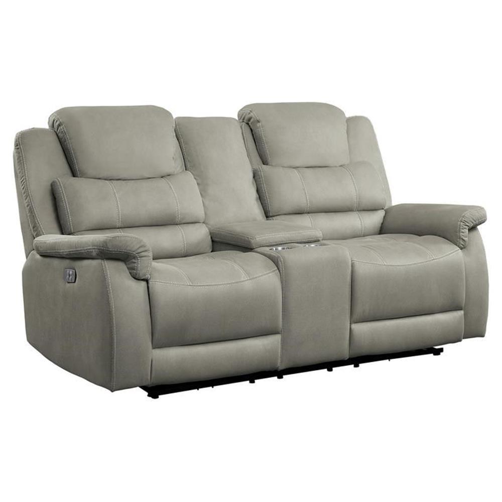 Gray Microfiber Manual Reclining Loveseat with Cup Holder