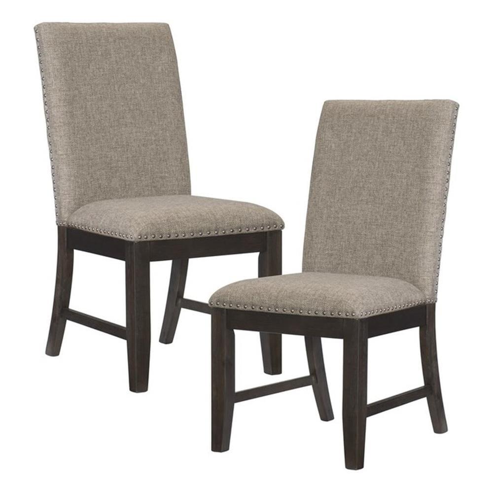 Taupe Linen Upholstered Oak Dining Side Chair Set