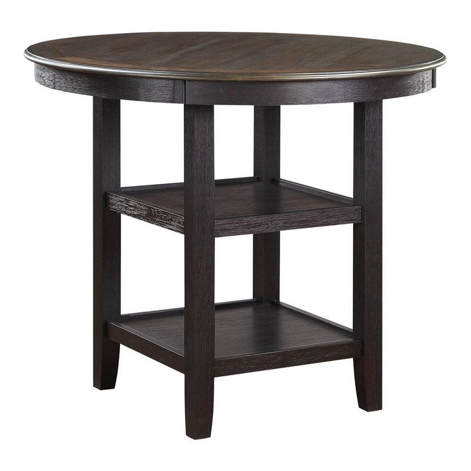 Transitional Round Black and Brown Wood Counter Height Table