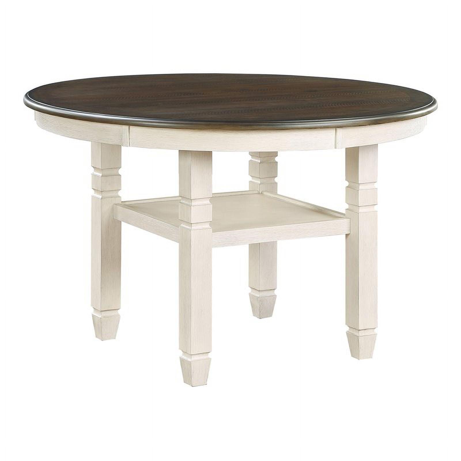 Round Brown and Antique White Wood Dining Table with Shelf