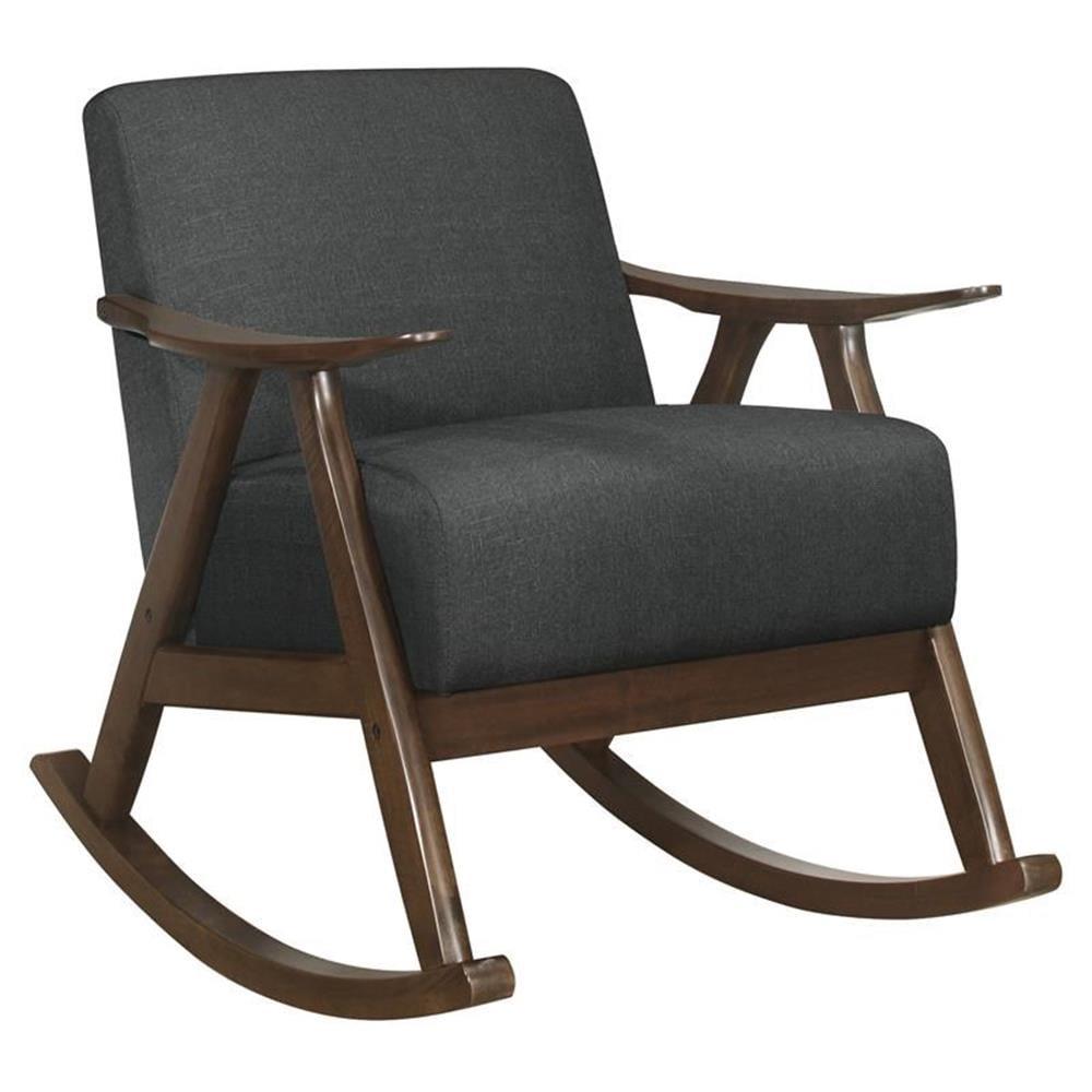 Dark Gray and Walnut Mid-Century Modern Rocking Chair