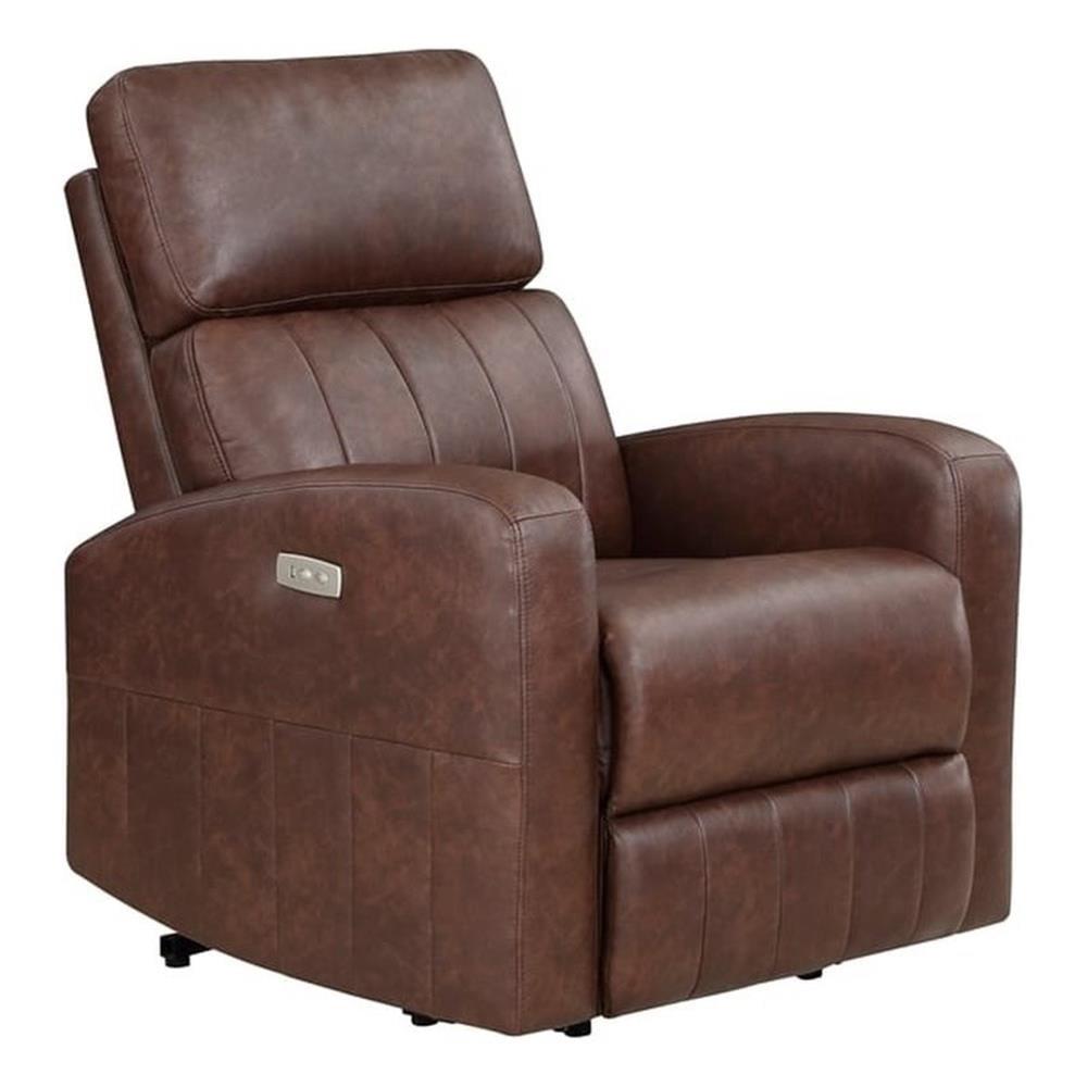 Brown Faux Leather Power Lift Recliner with Wood Frame