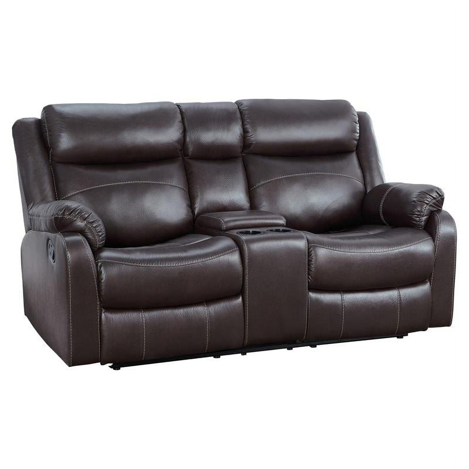 Contemporary Dark Brown Microfiber Reclining Loveseat with Cup Holder
