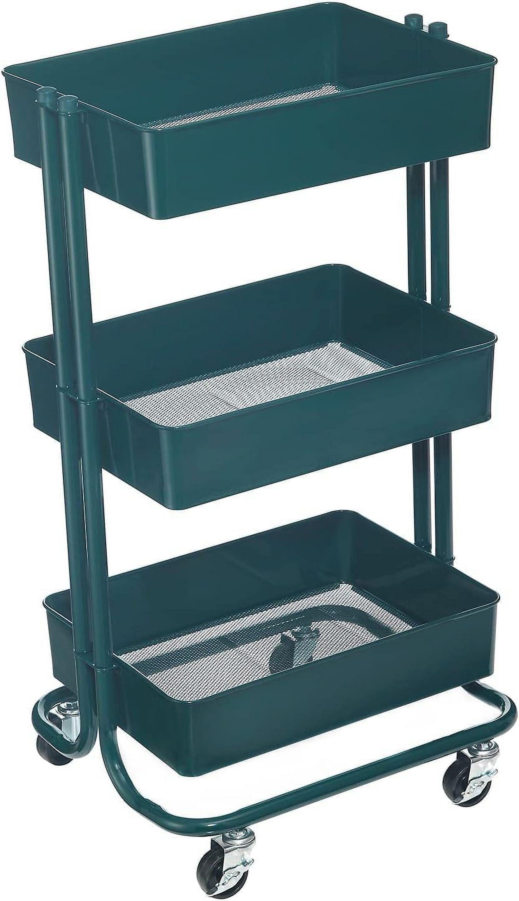 Emerald Green 3-Tier Metal Rolling Storage Cart