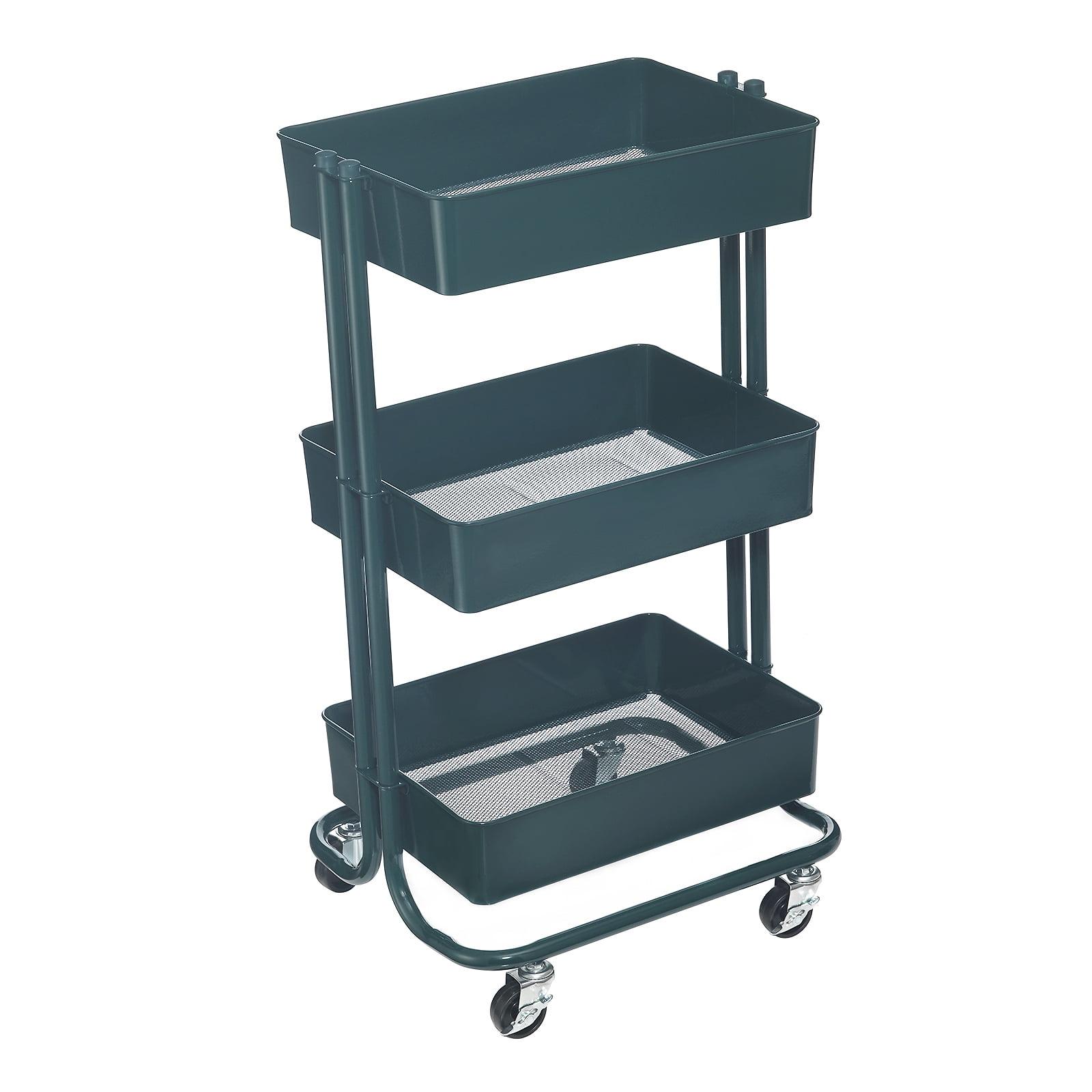 Emerald Green 3-Tier Metal Rolling Storage Cart