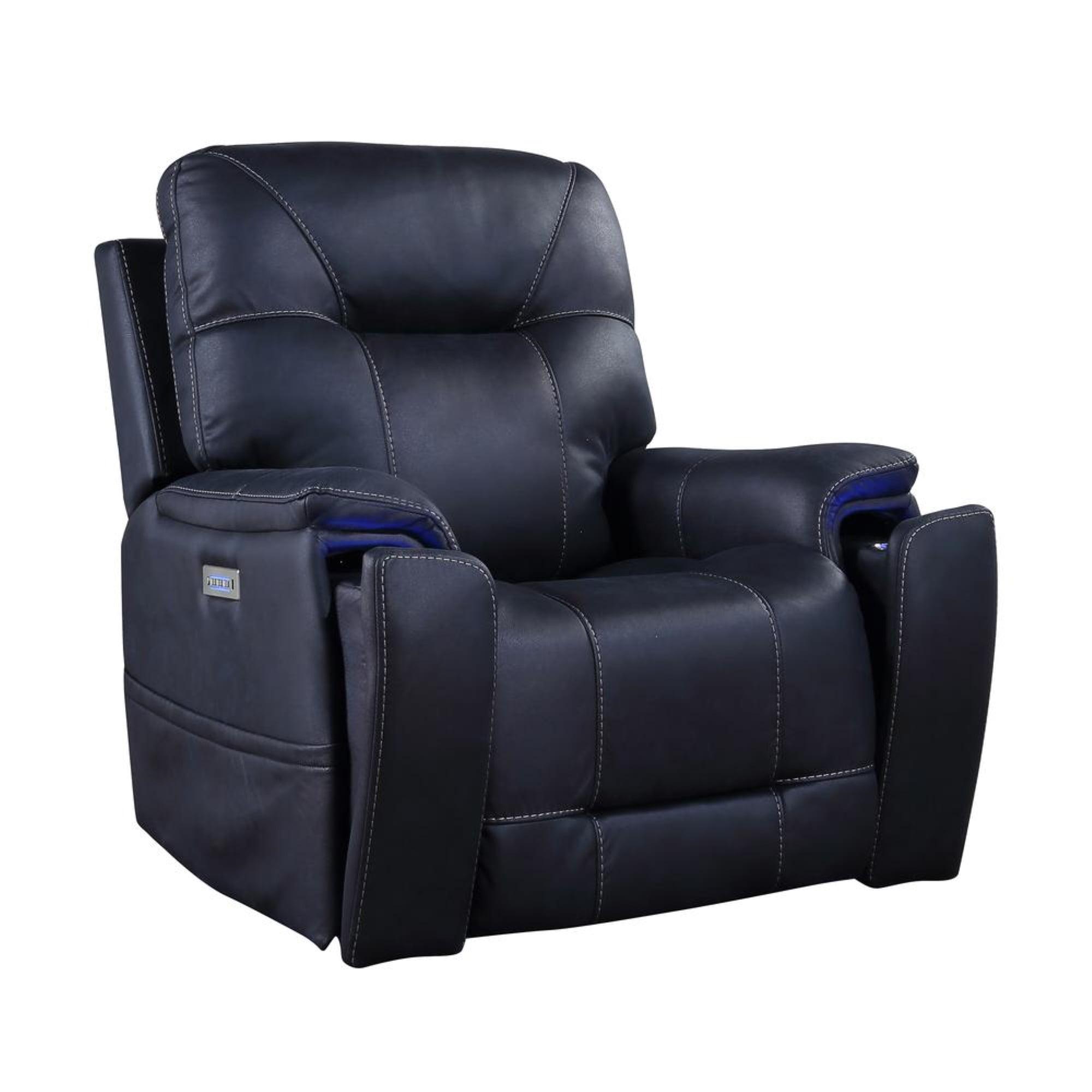 Transitional Ocean Blue Faux Leather 38" Power Recliner