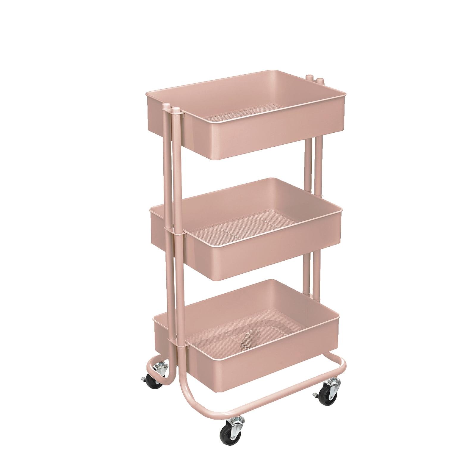 Rose Gold 3-Tier Metal Rolling Storage Cart with Swivel Casters