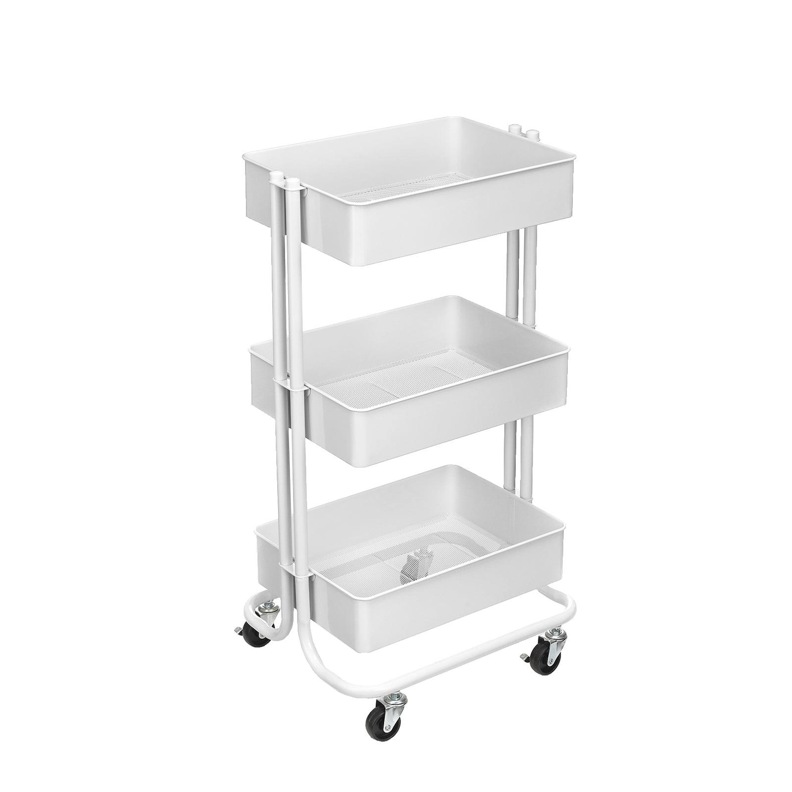 White 3-Tier Metal and ABS Rolling Utility Cart