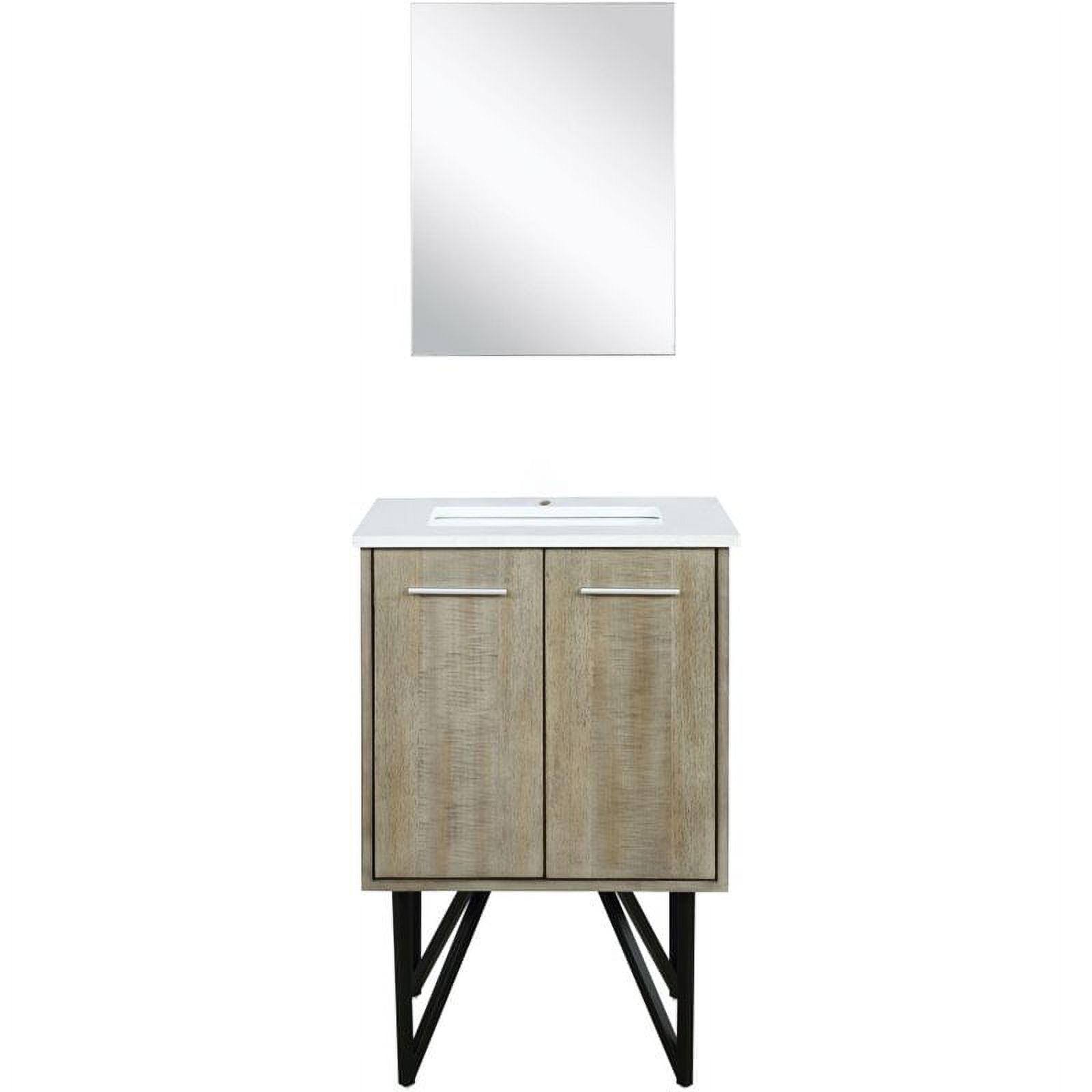 Rustic Acacia 24" Vanity with White Quartz Top and Frameless Mirror