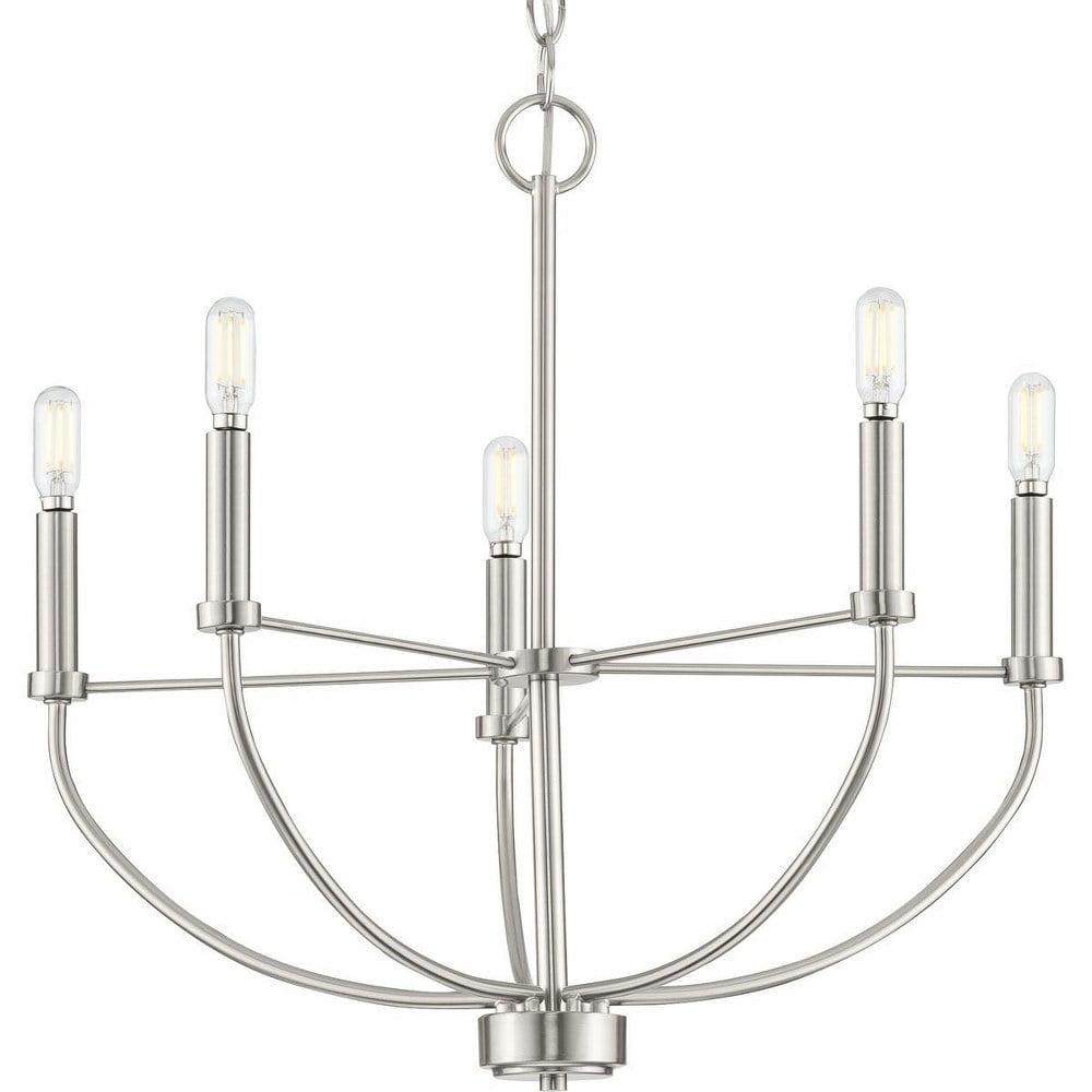 Progress Lighting Leyden 5-Light Farmhouse Chandelier, Brushed Nickel, No Shade