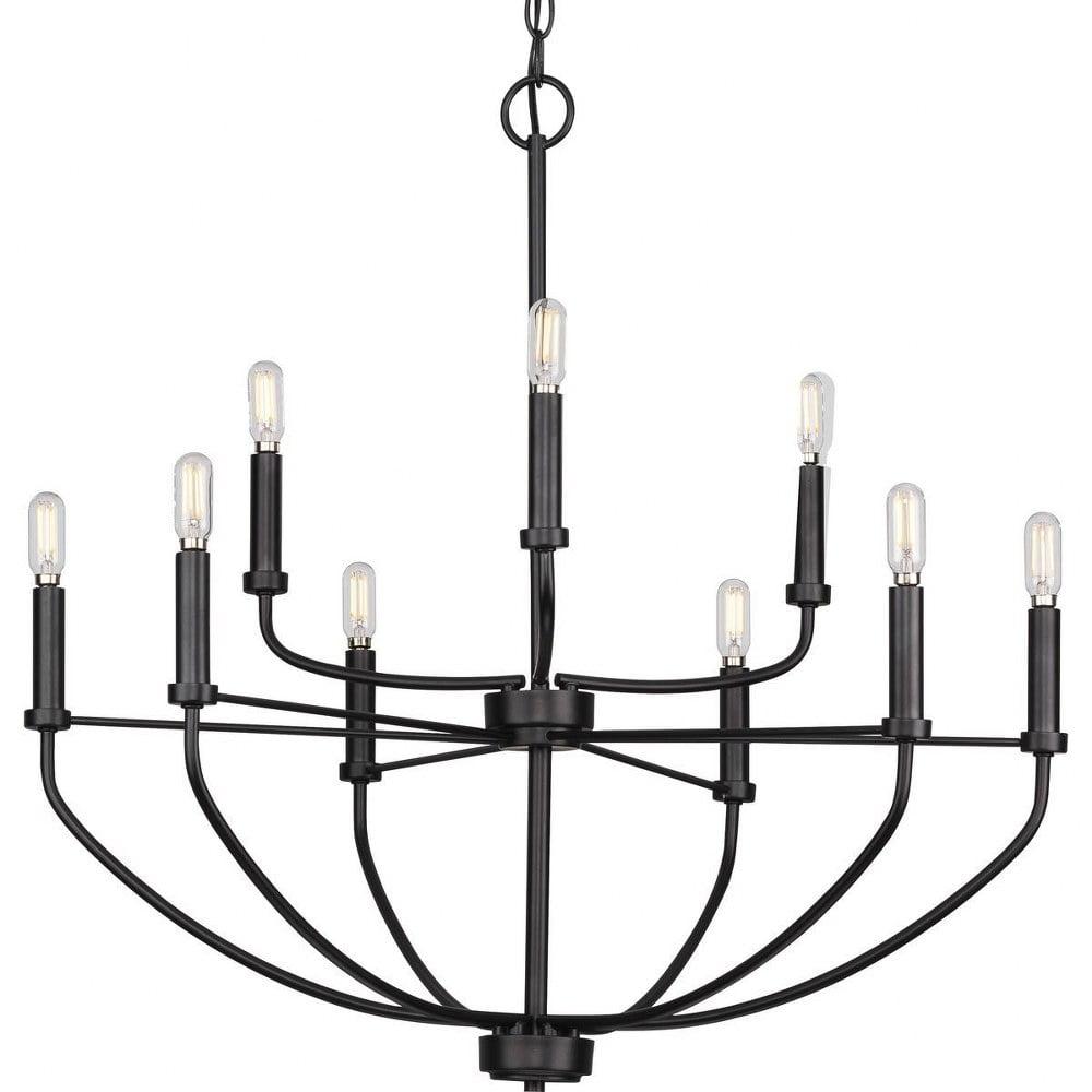 Progress Lighting, Leyden Collection, 9-Light Chandelier, Brushed Nickel Finish, Farmhouse Style, No Shade