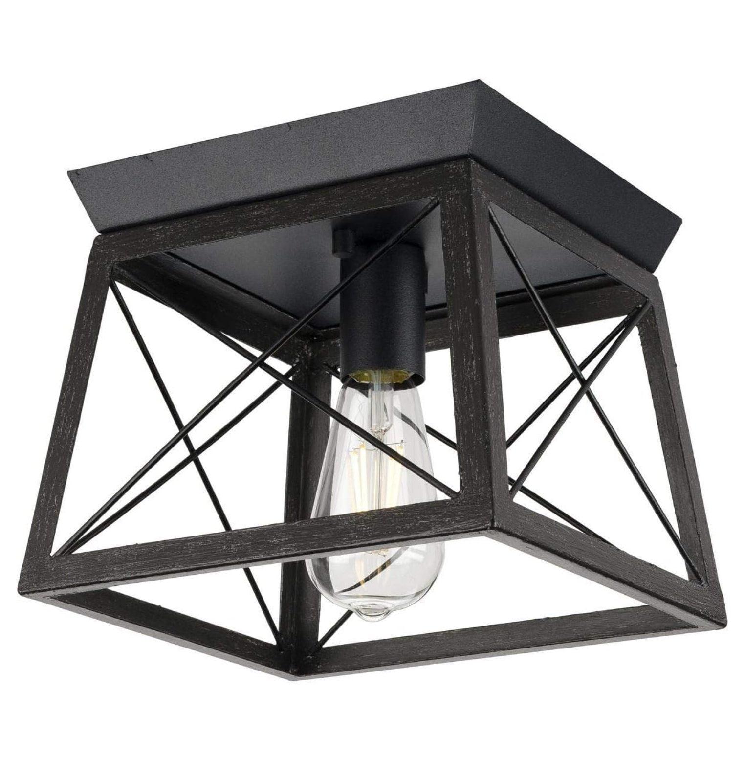 Progress Lighting Briarwood 1-Light Flush Mount, Textured Black, Faux-Painted Wood Enclosure