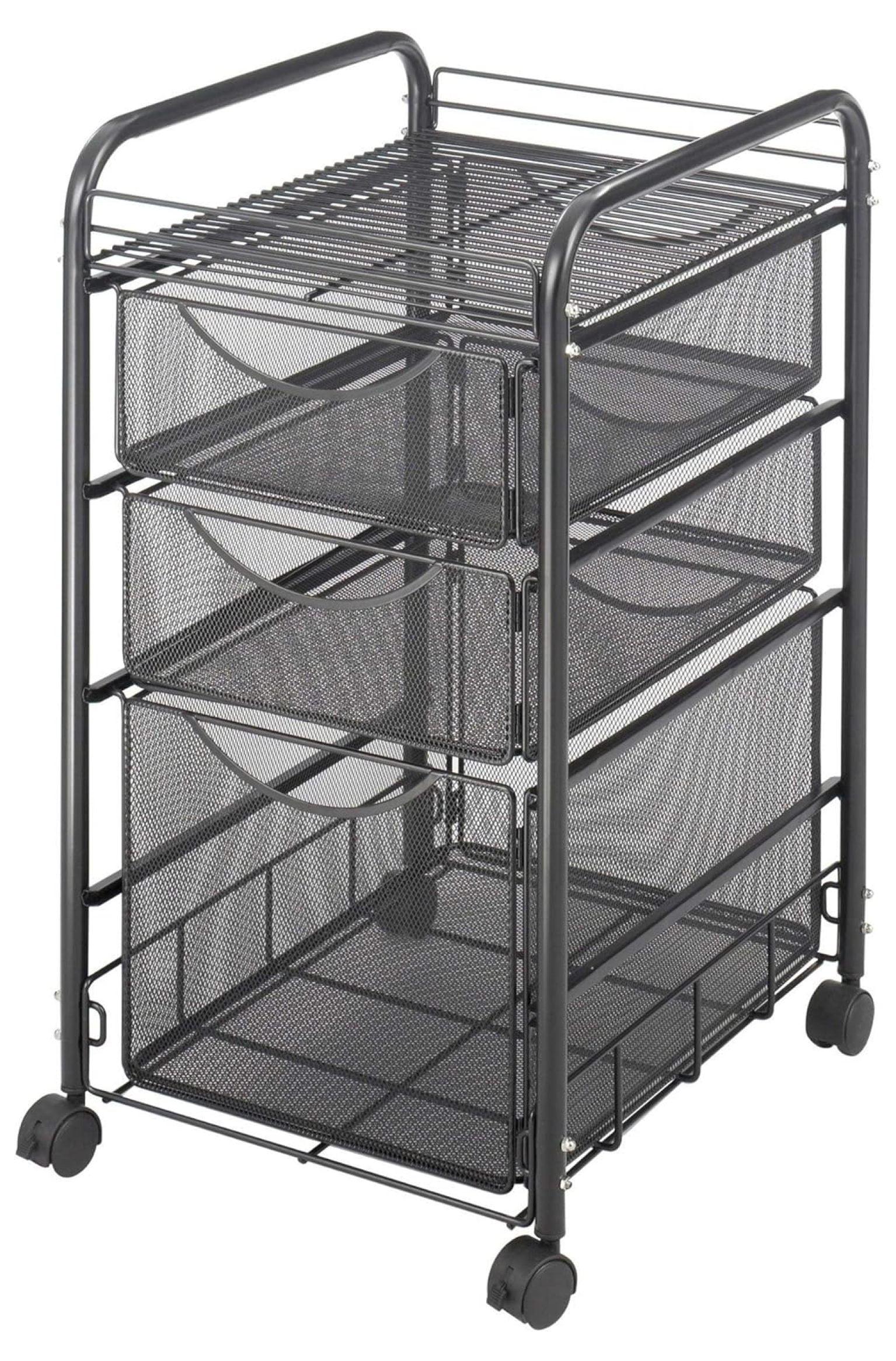 Black Steel 3-Drawer Mobile Filing Trolley with Powder Coat Finish