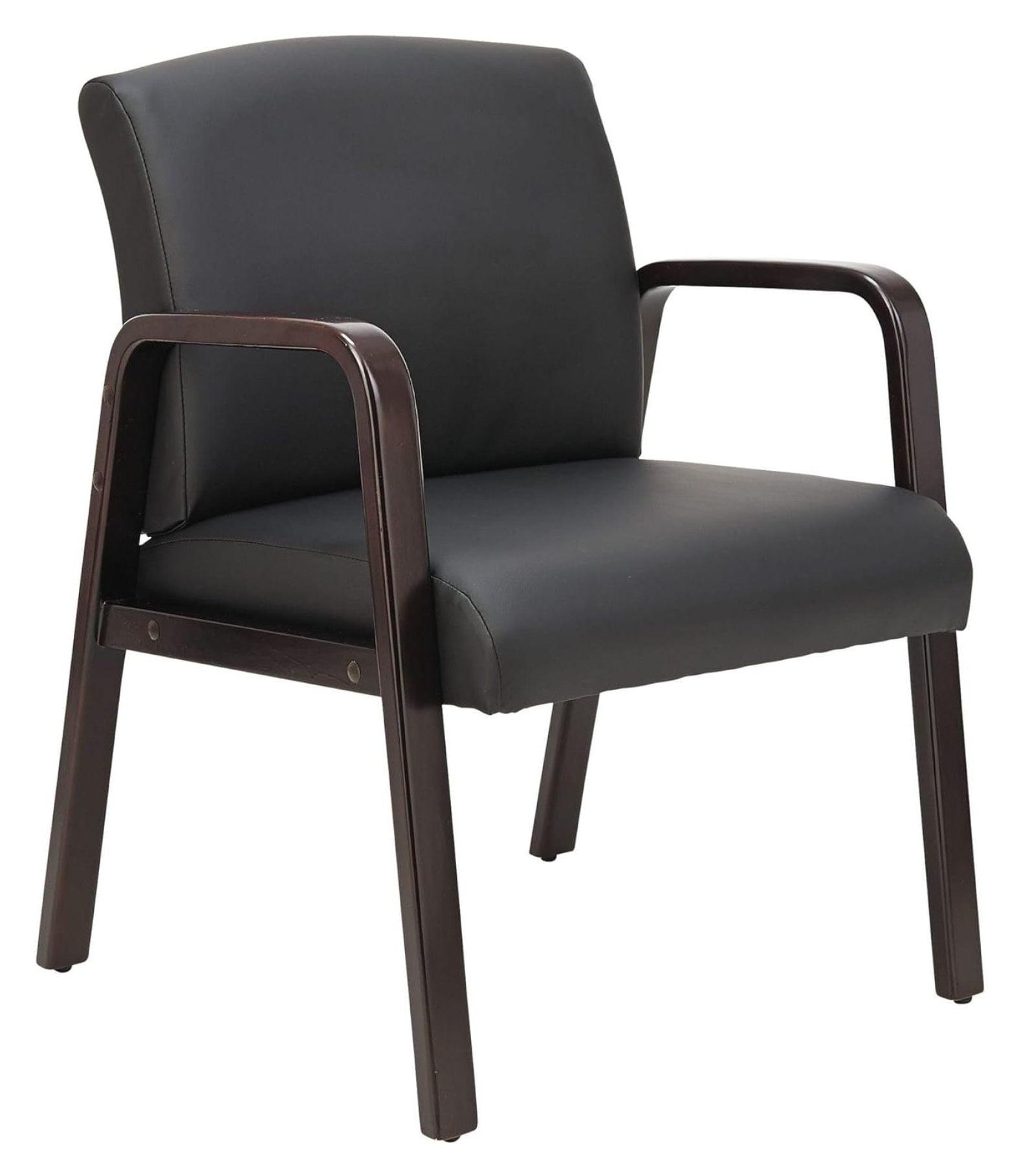 Espresso Black Leather Guest Chair with Wooden Frame