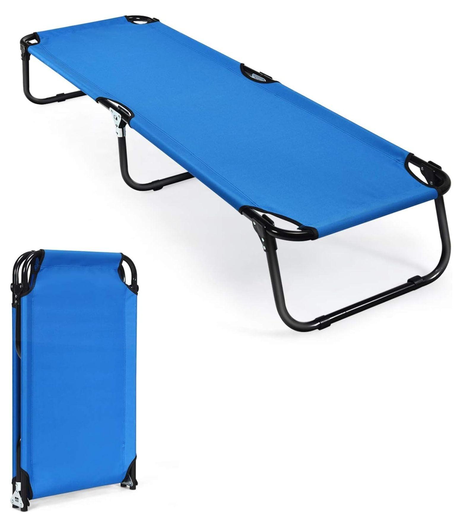 Blue Folding Steel Frame Camping Cot for Travel