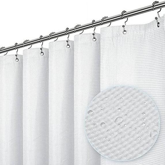 LiBa Premium Waffle Weave Shower Curtain - White Water Repellent and Heavyweight, Hotel Quality, Machine Washable Liner for Bathroom - 72" W x 72" H