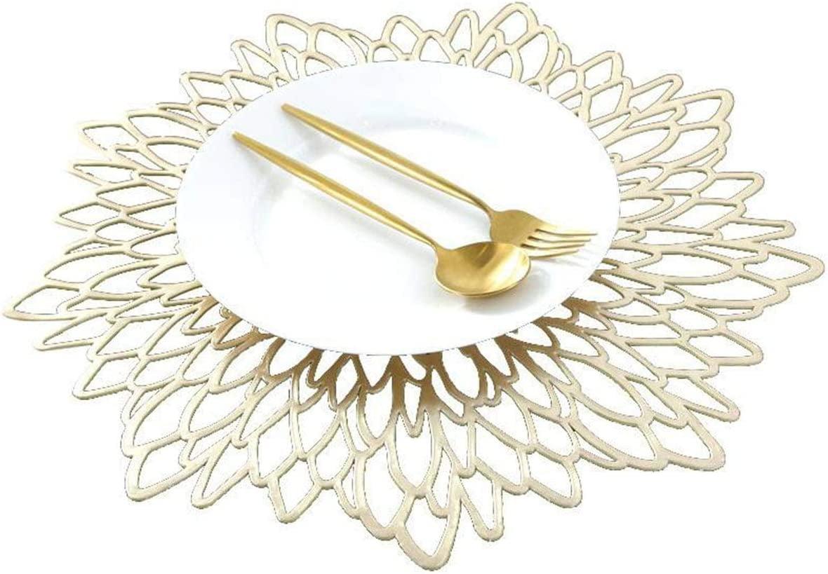 Gold Flower Pattern Vinyl Round Placemats, Set of 12