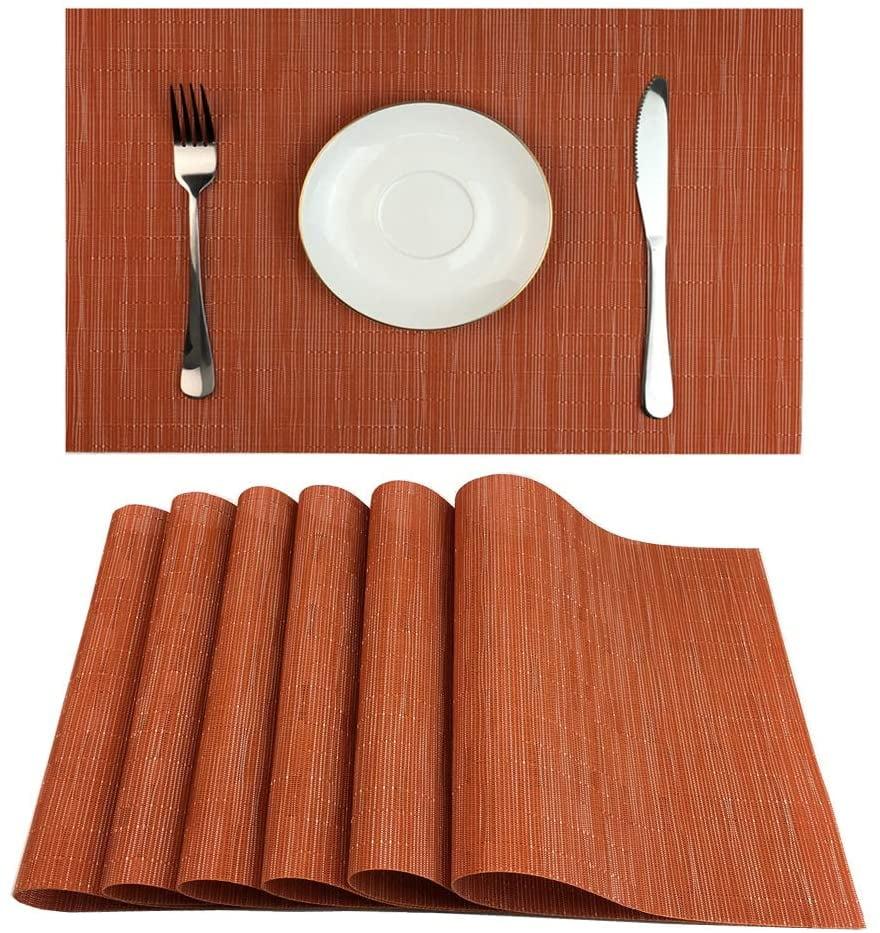 Orange Woven Vinyl Heat-Resistant Placemats Set of 6