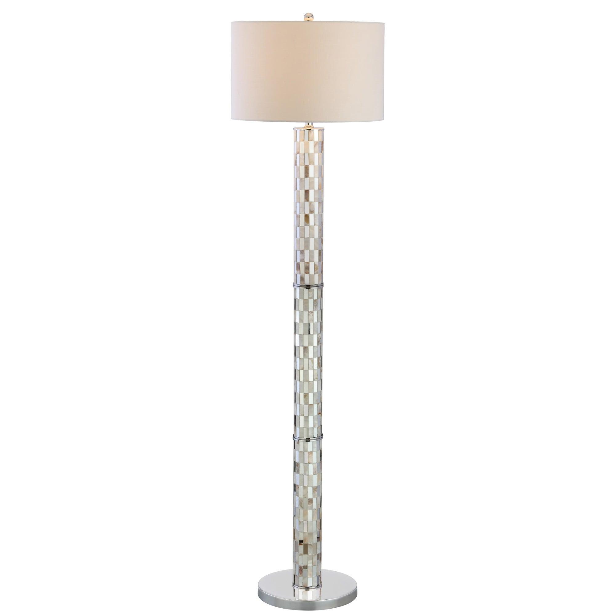 Liam 63.5" Seashell Mosaic LED Floor Lamp with White Linen Shade