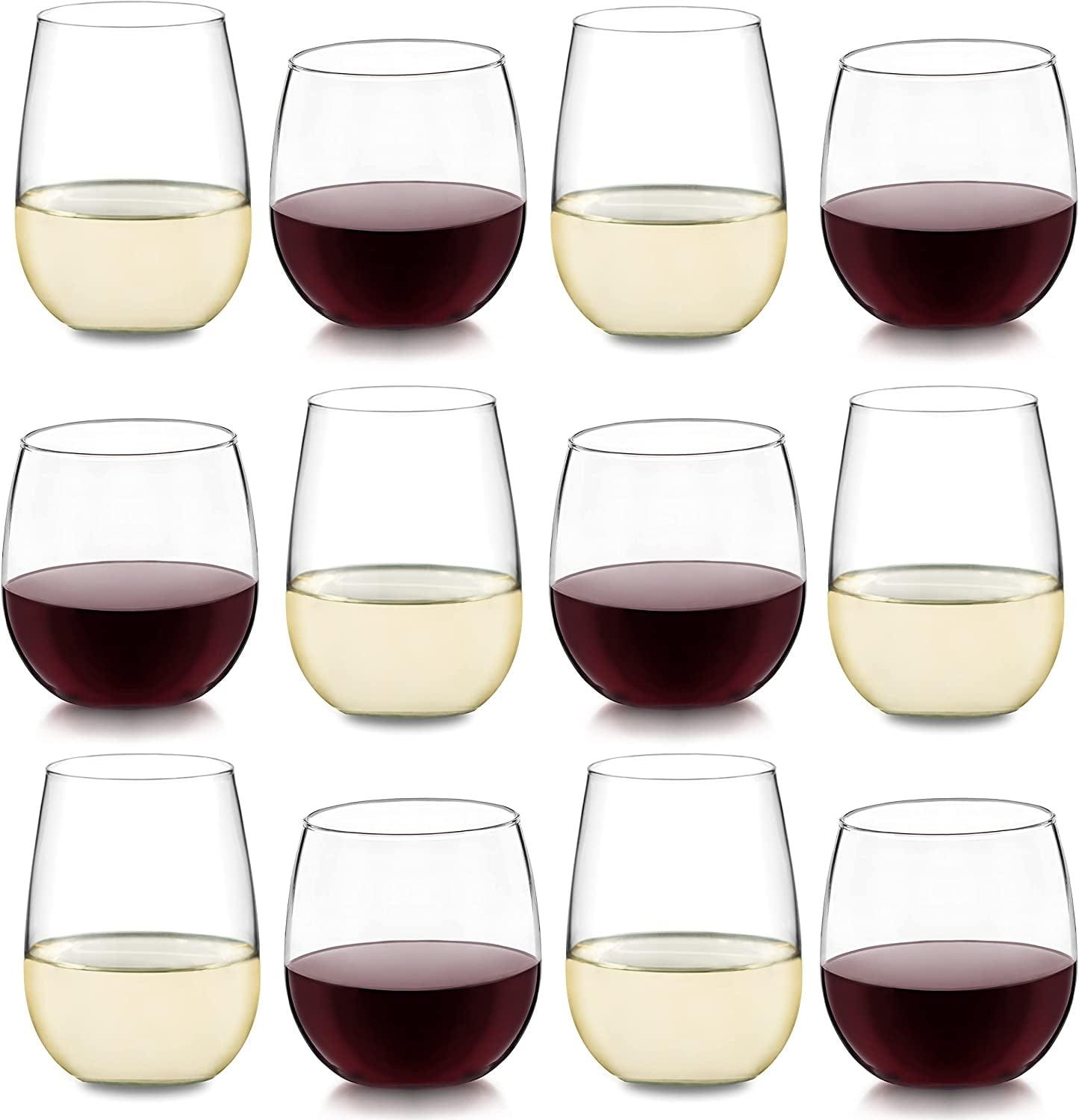 Libbey Stemless 12 Piece Wine Glass Party Set for Red and White Wines