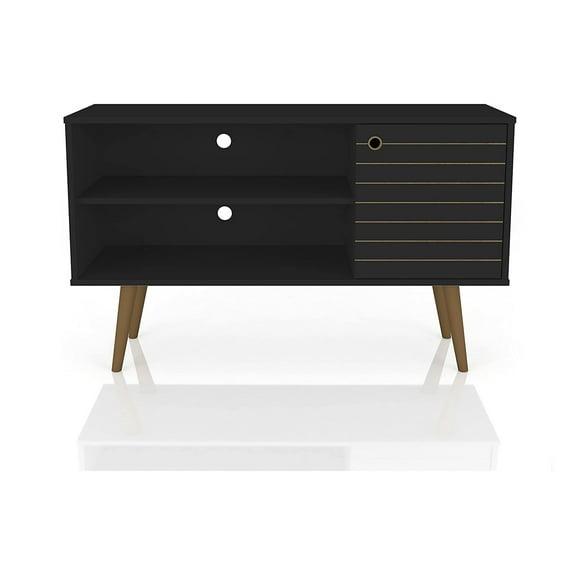 Liberty Mid-Century Modern 2 Shelves and 1 Door TV Stand for TVs up to 46" Black - Manhattan Comfort: Media Storage, Cable Management