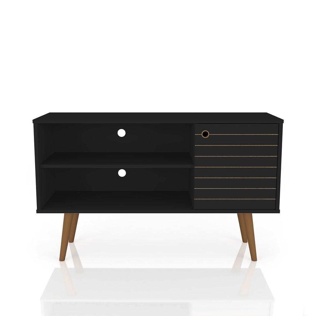 Black Mid-Century Modern TV Stand with Cabinet