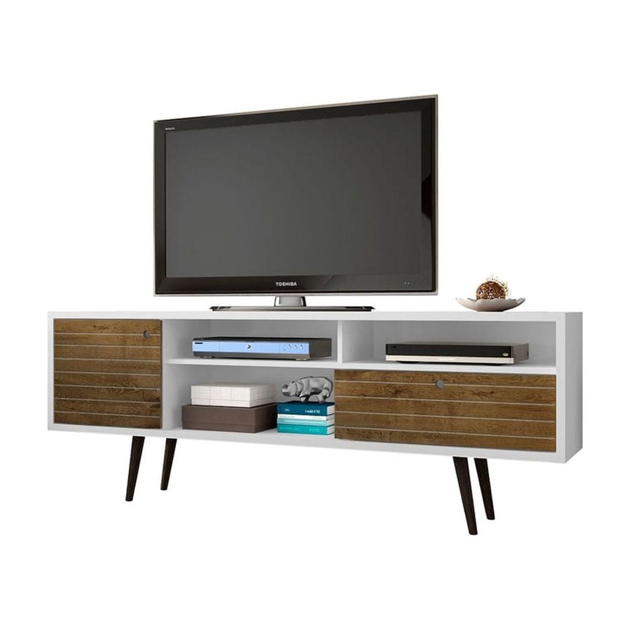 Liberty 70.86" Mid-Century Modern TV Stand with 4 Shelving Spaces and 1 Drawer  with Solid Wood Legs