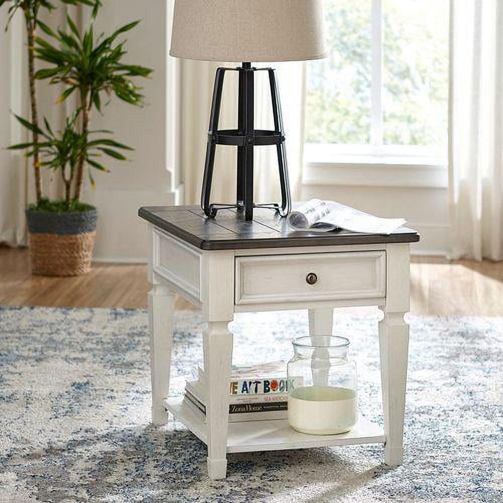 Cottage Charm White Wood and Metal End Table with Storage