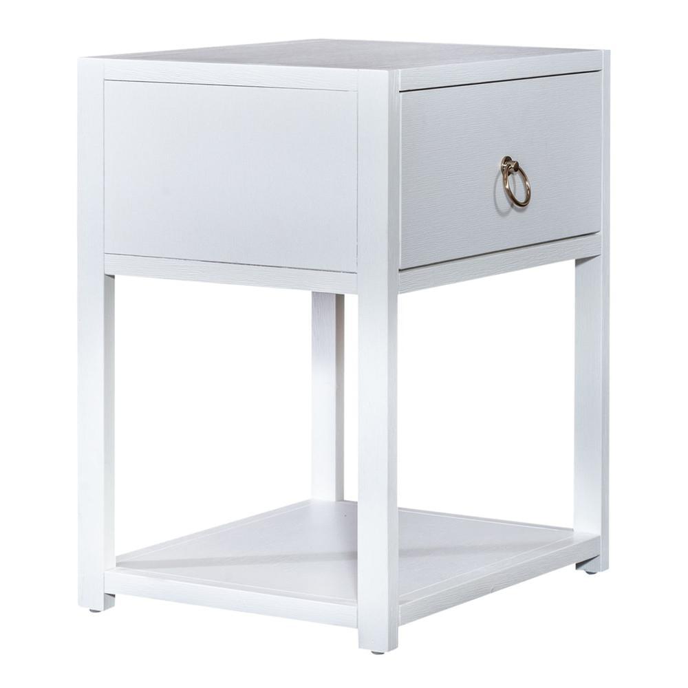 White Wood Rectangular Accent Table with Drawer and Shelf